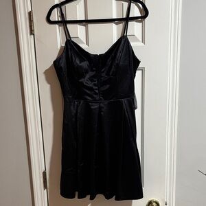 Black Satin Spaghetti Strap Mini Dress